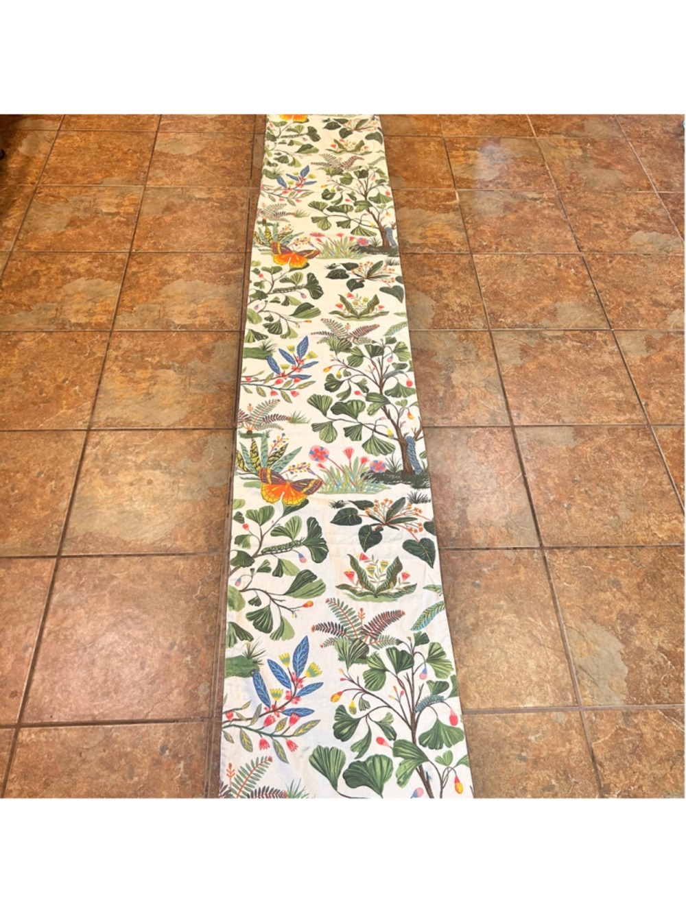 Pottery Barn Ginko Caterpillar Butterflies Floral Table Linen Cotton Runner